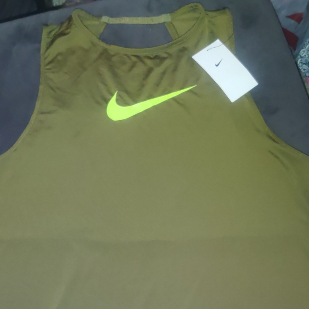 Nike Olive Green Tank Top with Neon Logo